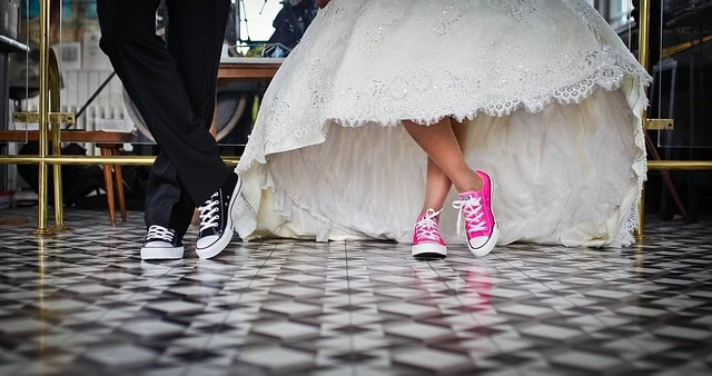 Bride and grooms' feet